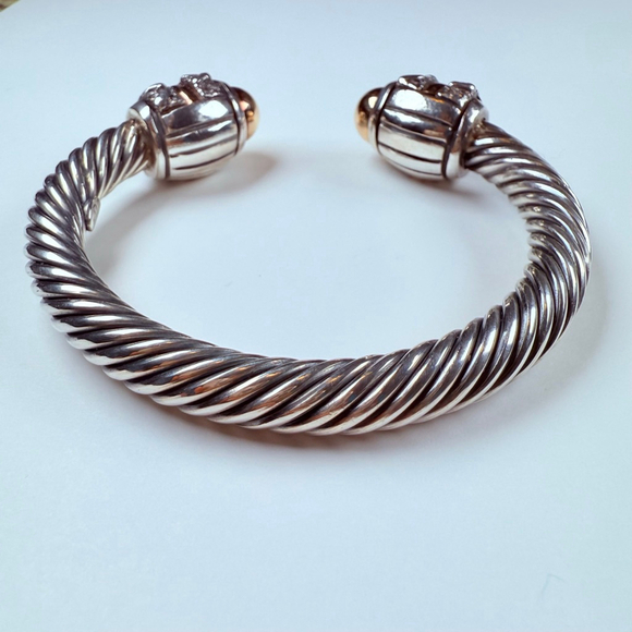 14K Gold Renaissance Ruby & Spinel Cable Cuff Sterling Silver 925 Bracelet - Picture 4 of 11